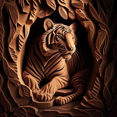 3D модель Тигр на різьблені (STL)
